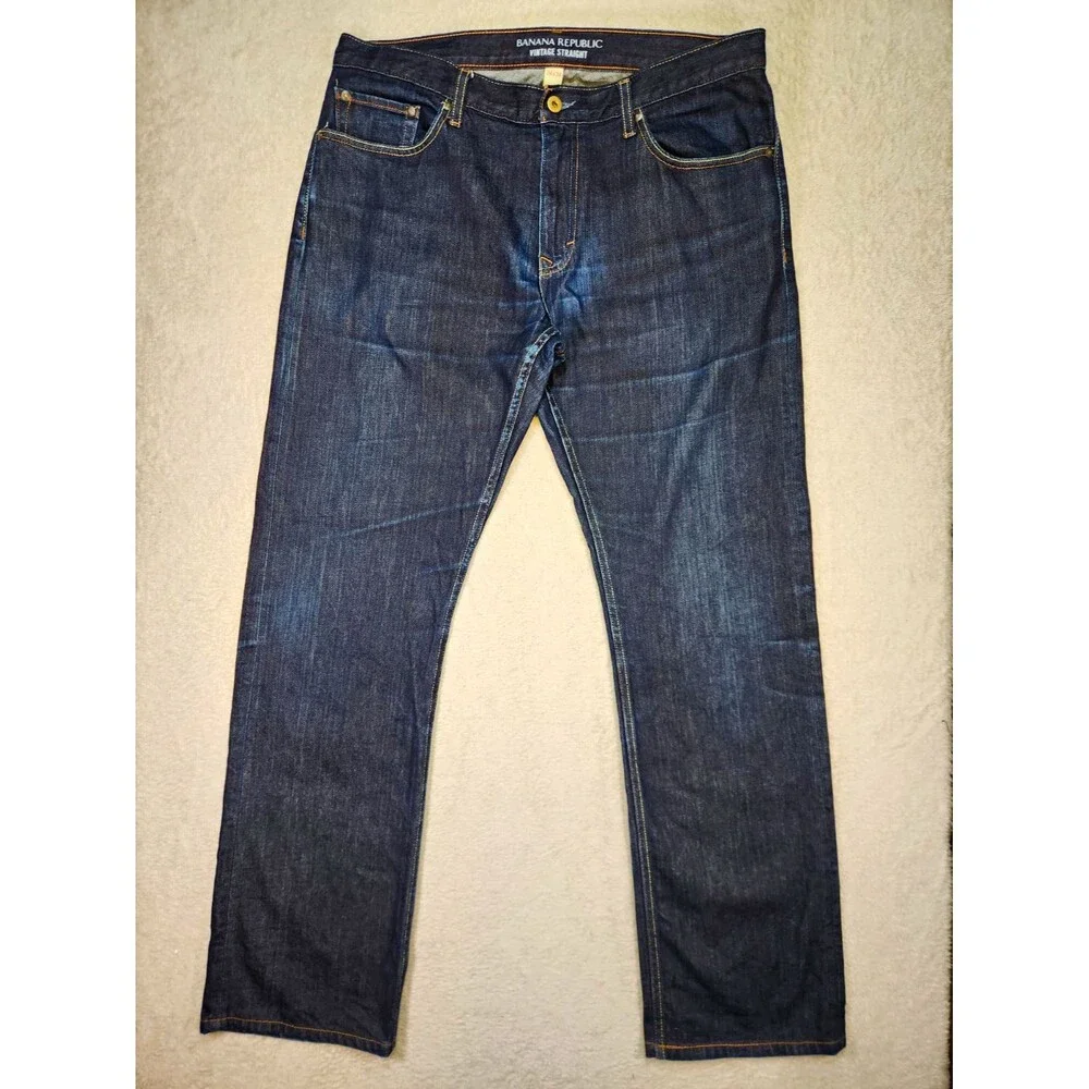 Banana Republic Mens 34x32 Vintage Straight Denim Jeans Dark Wash Cotton